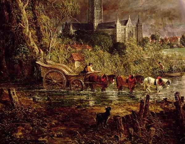 Salisbury Cathedral From the Meadows, 1831 (detail) 2 Oil Painting by John Constable