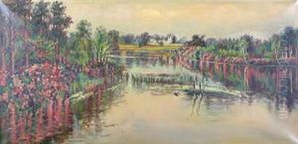 A River Landscape Oil Painting by Garstin Cox