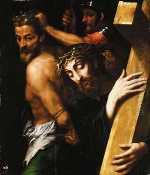 Christ Carrying The Cross Oil Painting by Michiel Van Coxcie