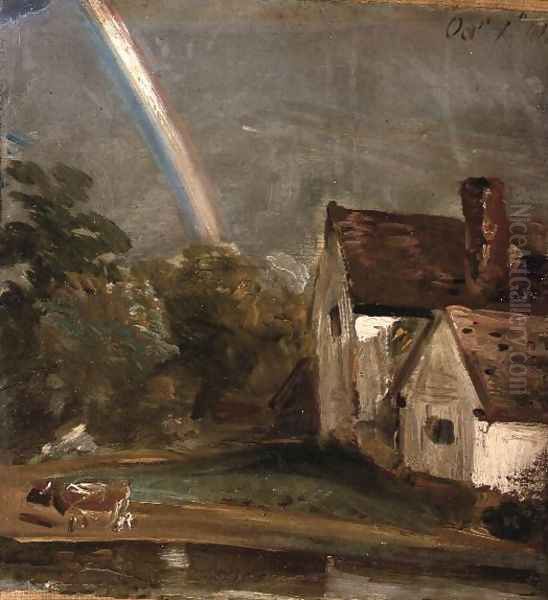 Willy Lott's House with a Rainbow, dated October 1st, 1812 Oil Painting by John Constable