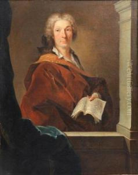 Portrait D'homme Tenant Un Livre Dans L'embrasure D'unefenetre Oil Painting by Charles-Antoine Coypel