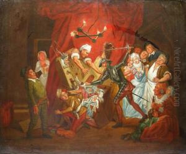 Don Quixote And The Puppets Oil Painting by Charles-Antoine Coypel