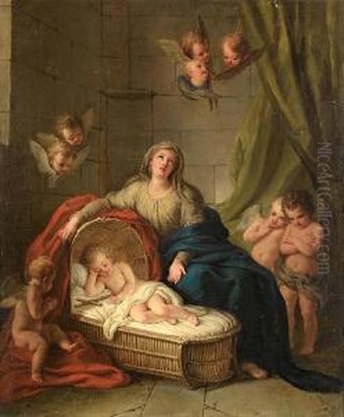 The Madonna And Child Surrounded By Putti Oil Painting by Charles-Antoine Coypel