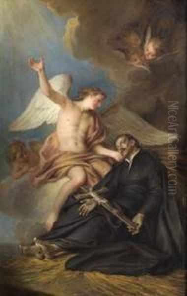 Ange Apparaissant A Un Saint. Oil Painting by Charles-Antoine Coypel