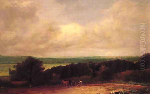 Landscape Ploughing Scene In Suffolk Oil Painting by John Constable