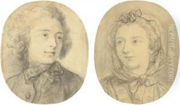 Portrait Of A Man, Bust-length, 
Looking To The Right; And Portraitof A Woman, Bust-length, Looking To 
The Left Oil Painting by Charles-Antoine Coypel