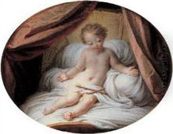 L'enfant Jesus Au Berceau Dans Un Ovale Peint Oil Painting by Charles-Antoine Coypel