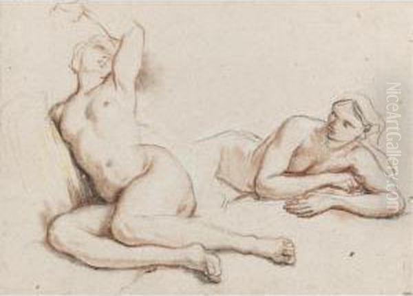 Studies Of Two Female Nudes Oil Painting by Noel Nicolas Coypel