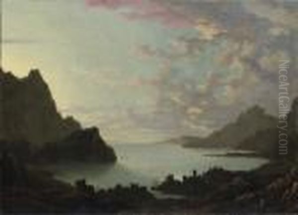 A Bay At Dusk Oil Painting by Alexander Cozens