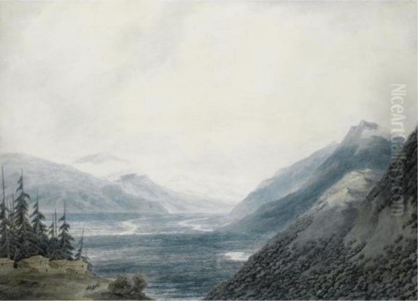 Pays De Valais Near The Lake Of Geneva Oil Painting by John Robert Cozens