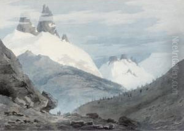 Between Chamonix And Martigny - The Aiguille Verte Oil Painting by John Robert Cozens