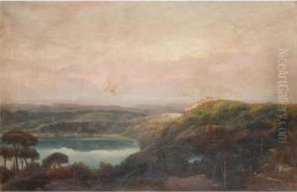 A View Of Lake Nemi, Looking Towards Genzano Oil Painting by John Robert Cozens