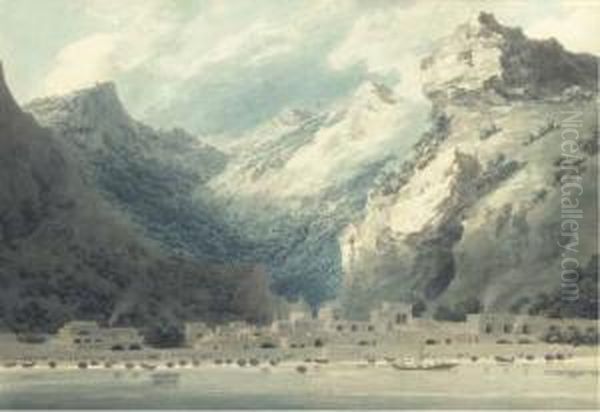 Cetara, Gulf Of Salerno, Italy Oil Painting by John Robert Cozens