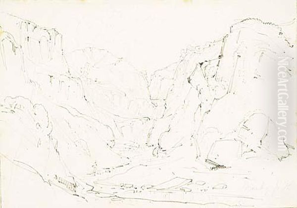 View Of A Mountain Pass Oil Painting by John Robert Cozens