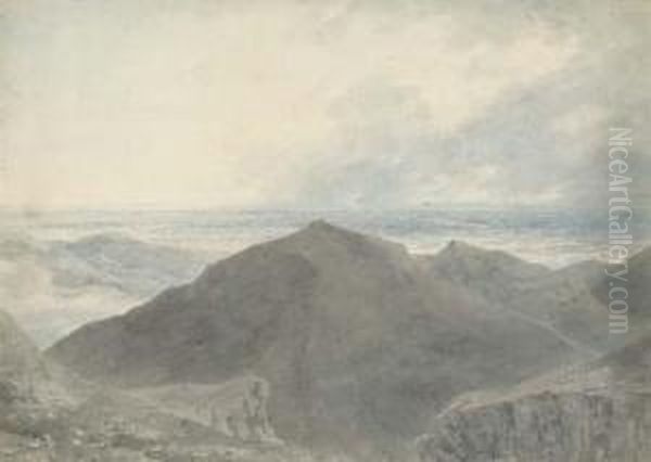 A Figure In An Extensive Mountainous Landscape Oil Painting by John Robert Cozens