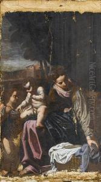 The Madonna And Child With The Infant Saintjohn The Baptist Oil Painting by Francesco Cozza