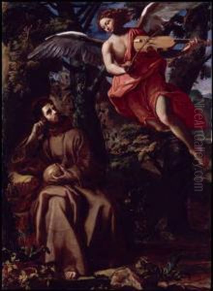 San Francesco E L'angelo Oil Painting by Francesco Cozza