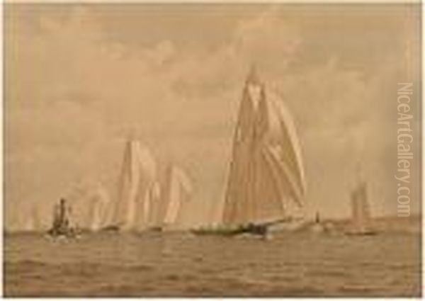 Second International Race, The Finish Offstaten Island. Oil Painting by Frederick Schiller Cozzens