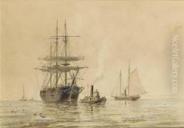 A Three Masted Clipper Entering A Harbor Oil Painting by Frederick Schiller Cozzens