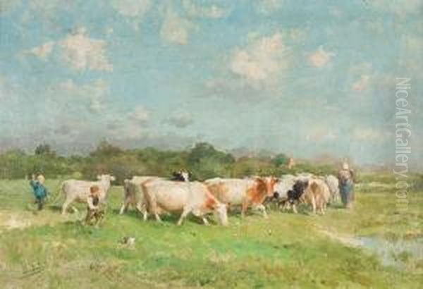 Vaches Dans Le Pre Oil Painting by Florent Nicolas Crabeels