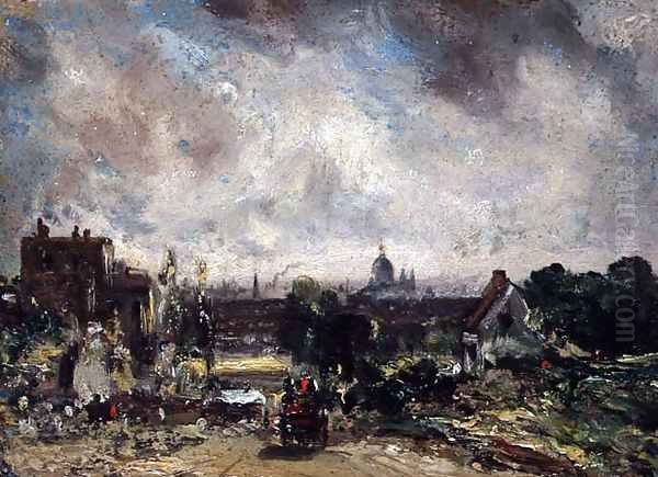 City of London from Sir Richard Steeles Cottage with the Mail Coach on the Road Oil Painting by John Constable