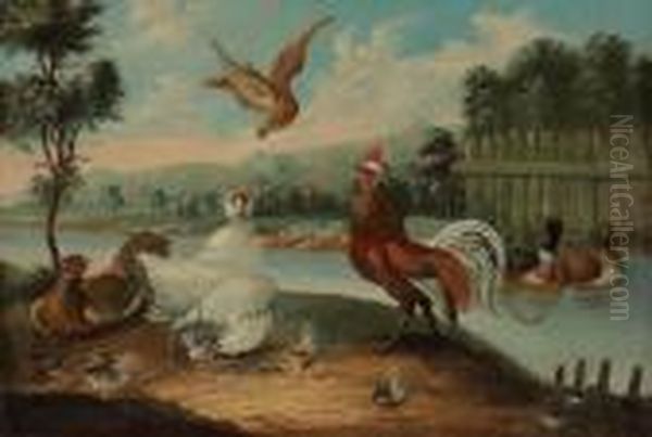 Chickens Oil Painting by Marmaduke Cradock