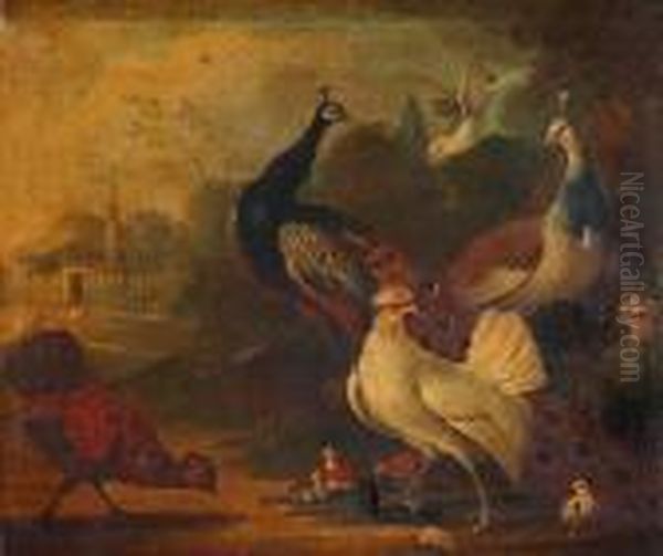 Peacock And Exotic Farmyard Birds Oil Painting by Marmaduke Cradock