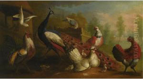 Birds In A Landscape Oil Painting by Marmaduke Cradock