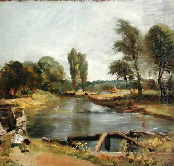 Flatford Lock, 1810-11 Oil Painting by John Constable