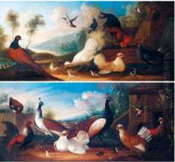 Assemblies Of Fowl Oil Painting by Marmaduke Cradock