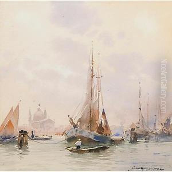 Barche Al Largo Di Venezia Oil Painting by Aurelio Craffonara