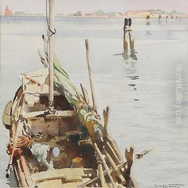 Pescatore Al Largo Di Venezia Oil Painting by Aurelio Craffonara