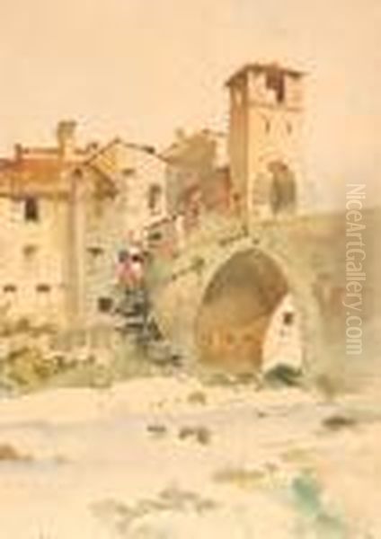 Paesaggio Con Ponte Romano Oil Painting by Aurelio Craffonara