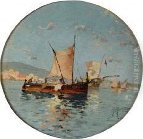 Marina Con Pescatori Oil Painting by Aurelio Craffonara