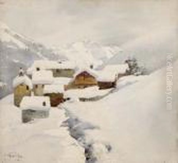 Paesaggio Sotto La Neve Oil Painting by Aurelio Craffonara