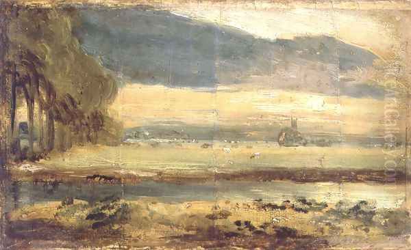 Dedham Church seen from across the River Stour with overhanging cloud, c.1810 Oil Painting by John Constable