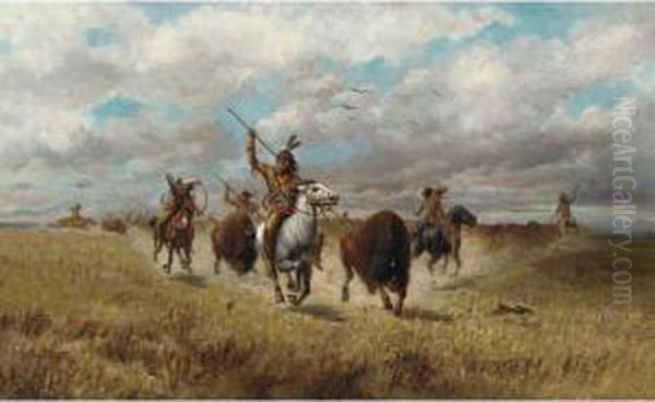 Indians Hunting Buffalo Oil Painting by Charles Craig