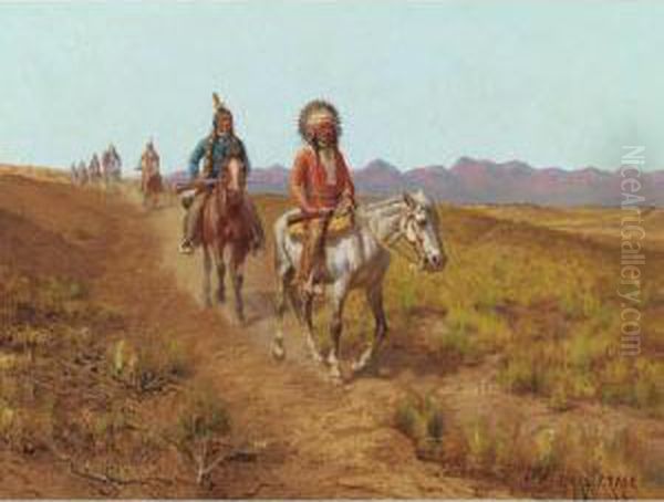 Indians On Horses Riding Along A Trail Oil Painting by Charles Craig