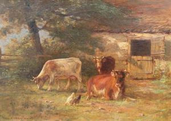 ''in The Farm Yard, 
Late Afternoon'' Oil Painting by Thomas Bigelow Craig