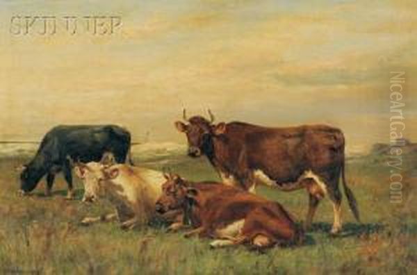 Grazing Cows Oil Painting by Thomas Bigelow Craig