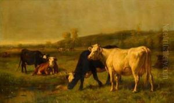 Cattle Watering Oil Painting by Thomas Bigelow Craig