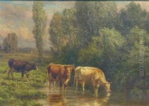 Cattle At The Brook Oil Painting by Thomas Bigelow Craig