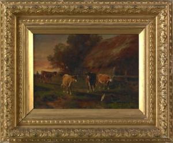 Pastoral Landscape With Cows Oil Painting by Thomas Bigelow Craig