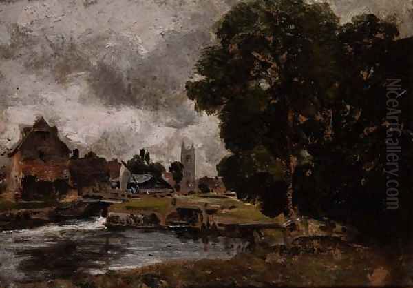 Dedham Lock and Mill Oil Painting by John Constable