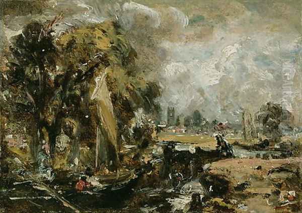 Dedham Lock, c.1819-20 Oil Painting by John Constable