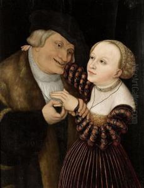 Unequal Love Oil Painting by Lucas The Younger Cranach