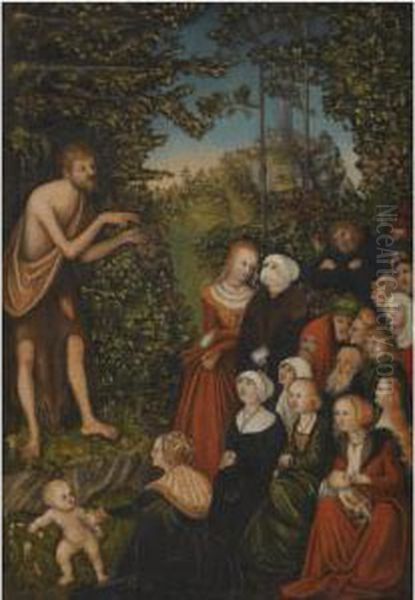 Saint John The Baptist Preaching In The Wilderness Oil Painting by Lucas The Younger Cranach