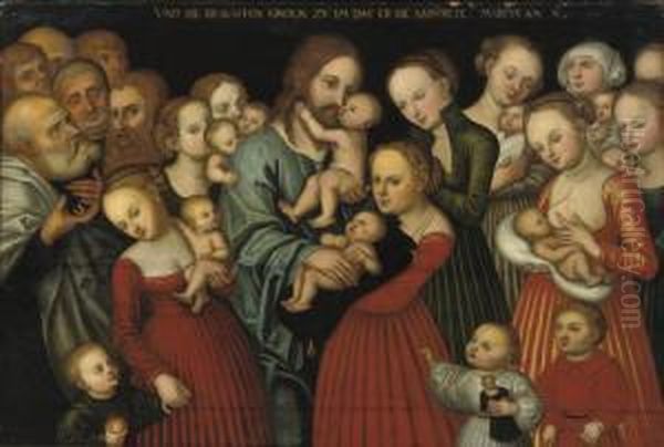 Christ Suffering The Children To Come Unto Him Oil Painting by Lucas The Younger Cranach