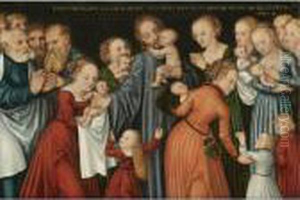 Christ Blessing The Children Oil Painting by Lucas The Younger Cranach