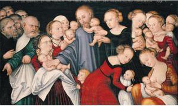 Christ Blessing The Children Oil Painting by Lucas The Younger Cranach